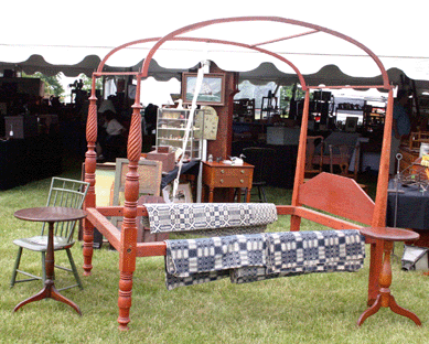 This original canopy bed, with some restoration to the rails, was a standout at Hermitage Antiques, Harrison, Maine. 