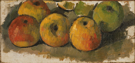 Cezanne's astutely composed and solidly constructed still lifes, such as "Five Apples,†1877‷8, set the standard that many tried to emulate. This one measures a mere 4¼ by 10 inches. Collection of Mr and Mrs Eugene V. Thaw.
