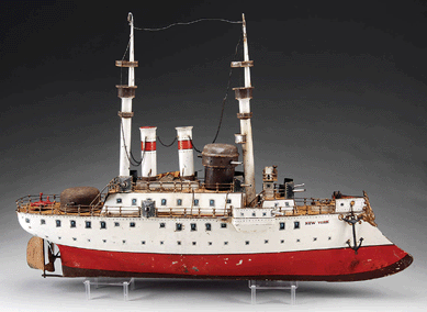 A first series 34-inch Marklin battleship New York found in a New Hampshire attic sold to a bidder in attendance for $48,875.
