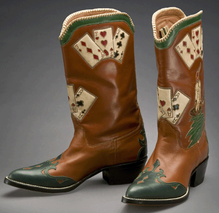 Arguably the most famous playing-card boots were made in the 1940s by Abraham Rios of Mercedes, Texas. This pair was altered by a later owner to add foxing over the original plain toe. Courtesy of Larry Jennings and Linne S. Miller. ⁂lair Clark photo
