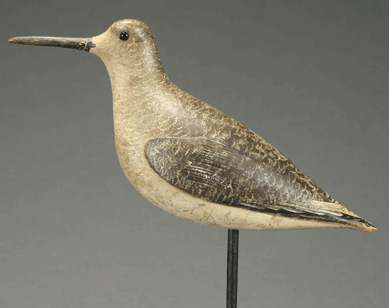 A very rare dowitcher by John Dilley, Quogue, N.Y., sold for $43,125. The decoy had just come out of a home in New Brunswick, N.J.