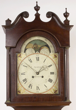 This Pennsylvania signed Jacob Eby mahogany and cherry tall case clock fetched $10,925.