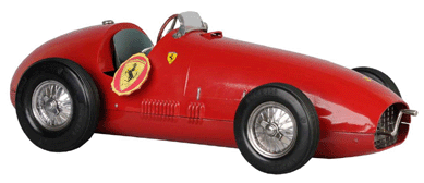 Circa 1952 metal Ferrari, made by Toschi (Italy), 21 inches long and in working order sold for $5,200. 