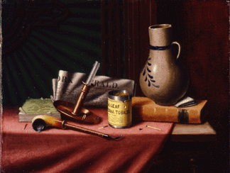 By using carefully arranged everyday objects, as in "Bachelor's Table,†1880, William M. Harnett was able to create images that were designed to be viewed metaphorically, but also evoked contemporary conditions in ways that flowers, fruits, vegetables and wild game could not. Harnett's work had great influence on painters who followed.