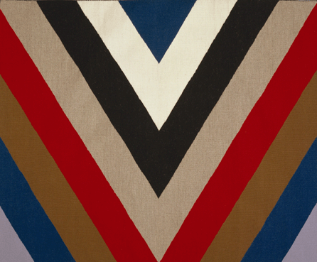 This strikingly modern textile was a collaborative effort between American abstract painter Kenneth Noland and Navajo weaver Mary Lee Begay. Talented Navajo weavers usually create from memory, but in this case Begay agreed to work from Noland's painted design.