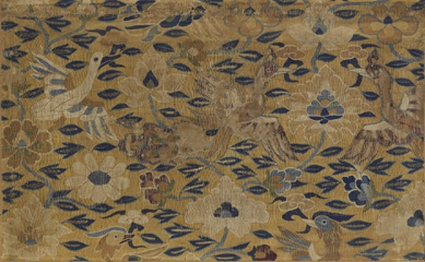 This fragment of a hanging or cover, dating to Eleventh or Twelfth Century China, features naturalistically rendered birds and flowers in a pattern and technique carried from the West via the Silk Road.
