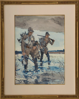 Getting the sale started off right was Frank W. Benson's 1926 watercolor, "Two Duck Hunters,†which shows elements of his "Big Four†etchings, that sold for $92,000.