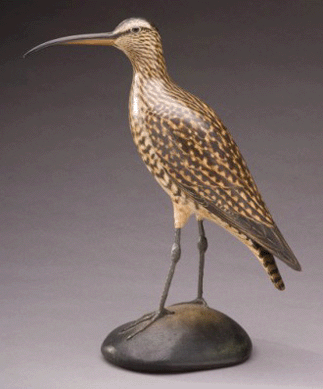 A decoy standout was A. Elmer Crowell's Hudsonian curlew, circa 1927, in an alert stance and slightly turned head, which fetched $57,500.