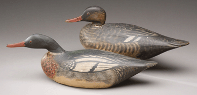 A. Elmer Crowell's pair of red-breasted mergansers sold solidly within estimate for $40,250.