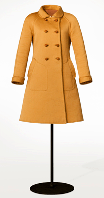 Careful French seams make the structured Andre Courreges coat of wool, silk and leather a standout. It was probably made in 1968.