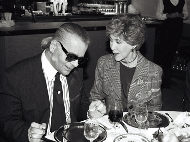 Betsy Bloomingdale with designer Karl Lagerfeld at a Neiman Marcus event in Los Angeles.