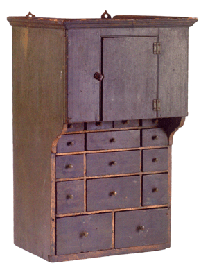 One of the popular items in the sale was this Pennsylvania hanging spice cabinet in green paint, 32¼ inches high, 14½ inches wide and 13 inches deep, that came right out of a Pennsylvania family home. Estimated with a high of $4,000, it sold to Olde House Antiques for $31,860.