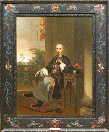 Top lot of the sale was the "Portrait of Hou Qua,†an unsigned oil on canvas by George Chinnery (English, 1774‱852) in a period frame, decorated with an Asian motif, 24 by 18½ inches. After heavy bidding from both the phone and floor, a phone buyer from Hong Kong took the portrait for $98,600.