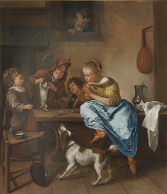 Jan Havicksz Steen (Dutch, 1626‱679), "Children Teaching a Cat to Dance [known as 'The Cat's Dancing Lesson'],†1660‷9; oil on panel, 27 by 23 ¼ inches. Rijksmuseum, Amsterdam.