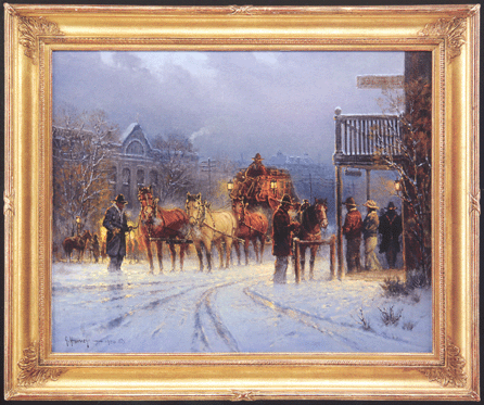 The contemporary oil on canvas by Gerald Harvey Jones, "City Lights,†hammered down at $46,000.
