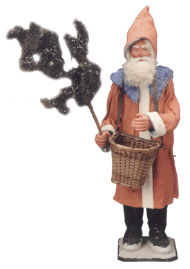 A Santa double candy container and clockwork nodder with original rabbit fur beard and clothing fetched $10,350. The 28-inch-tall figure has a composition face.
