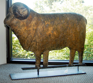 A late Nineteenth Century flattened full-body ram weathervane with a detailed curly coat brought $15,405 from a phone bidder.