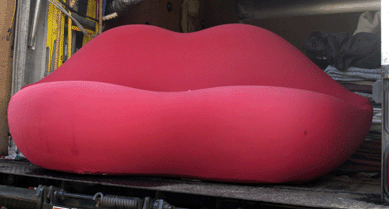 An iconic "lip sofa†was spotted in the truck for The Village Braider, Plymouth, Mass. ⁈eart-O-The-Mart
