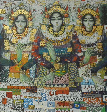 "Three Balinese Dancers†by Indonesian artist Anton Huang, signed and dated "Bali 93,†went out at $18,800.