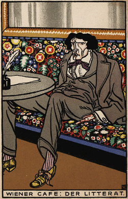 Moriz Jung (1885‱915), "Viennese Café: The Man of Letters,†Wiener Werkstätte postcard 532, chromolithograph, 1911.