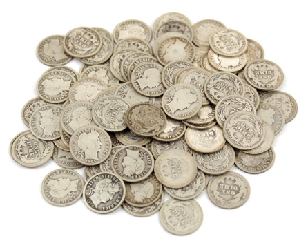A grouping of Barber dimes from the late Nineteenth Century/early Twentieth Century sold as one lot for $1,210. 