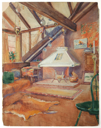 Gertrude Beals Bourne (1868‱962), "Artist's Studio-Sunflower Castle,†circa 1910, watercolor on paper, 18¼ by 14 1/8 inches. Courtesy of Historic New England.