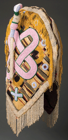 African, Nigeria, unknown Yoruba artist, cap, about 1916‱934, glass beads, cotton velvet, and plain-weave cotton. Collection of the Speed Art Museum, Louisville, Ky.