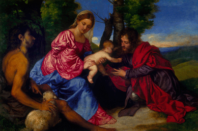 "Virgin and Child with St John the Baptist and an Unidentified Male Saint†was painted by Titian in about 1520. It is part of the Bridgewater Loan at the National Galleries of Scotland.