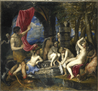 Titian's spectacular canvas "Diana and Actaeon†was painted around 1556‱559. It was purchased jointly by the National Galleries of Scotland and the National Gallery, London, with contributions from the Scottish government, the National Heritage Memorial Fund, the Monument Trust, the Art Fund (with a contribution from the Wolfson Foundation) and through public donations in 2009.