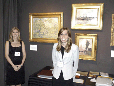 Gallery assistant Ashley Gallman with gallery owner Jennifer Krieger of Hawthorne Fine Art, New York City, with one of Krieger's favorite paintings, "Apple Blossoms†by Clark Voorhees, 1824.