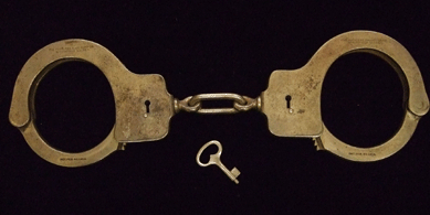 Touted early on as "The Handcuff King,†Houdini wrote of his escapes, "I assert that this act has proved to be the greatest drawing card and the longest lived sensation that has ever been offered in the annals of the stage.†Houdini's handcuffs, late Nineteenth or early Twentieth Century. Courtesy of Sidney H. Radner Collection at the History Museum at the Castle, Appleton, Wisc.
