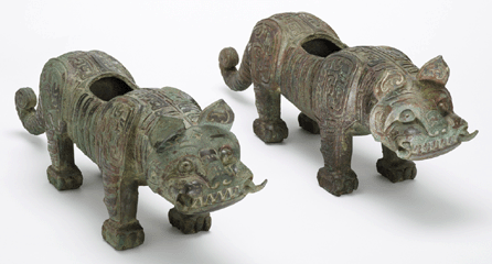 Pair of fittings, in the form of tigers, Baoji, Shaanxi province, China, Middle Western Zhou dynasty, circa Ninth Century BCE, bronze.