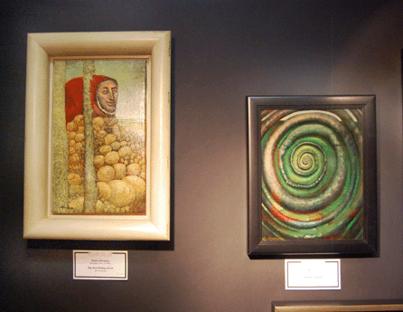 Hawk Alfredson is the only live artist whose work Kairos Gallery of Westchester County, N.Y., represents. "Big Red Riding Hood†is shown at left; "Spyder's Spiral†at right.