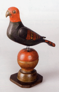 This carved and polychrome Carolina parrot on stand, 9¾ inches high, was done by "Schtockschnitzler†Simmons, Berks County, Penn. (active 1885‱910), carried a high estimate of $10,000 and sold for $18,960.