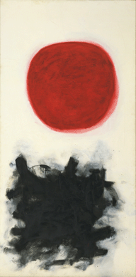 Adolph Gottlieb created Pictographs, Imaginary Landscapes and Bursts during his career. In "Blast, I,†1957, he counterposed a red circular form above a black mass, suggesting sky and land or closed and exploded shapes.