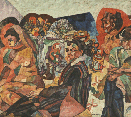 The top lot of the auction was Aristarkh Lentulov's oil on canvas, "Avtoportret s naturschitsami (Self-Portrait with Artist's Models),†1917, which had five phone lines on it at one time and achieved $50,400.