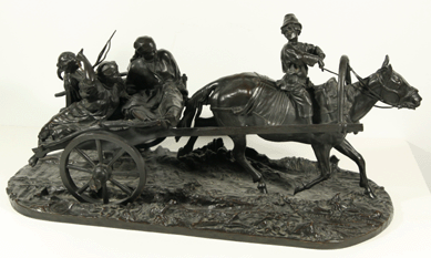 Evgeny Alexandrovich Lanceray's bronze, "Peasants from the Province of Riazan returning from the Fields,†1871, 12½ inches tall, performed solidly within estimate, selling for $27,000.
