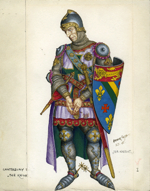 Arthur Szyk (American, 1894‱951), nine designs for illustrations in the book The Canterbury Tales by Geoffrey Chaucer (New York: The Limited Editions Club, 1946), "The Knight "(variant), 1945, transparent and opaque watercolor drawings. Collection of Irvin Ungar.