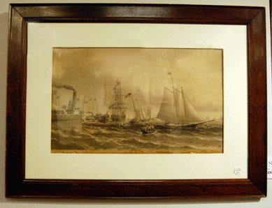The wash and ink drawing by William Bradford, "The New York Yacht Club Regatta off New Bedford,†sold for $71,100.