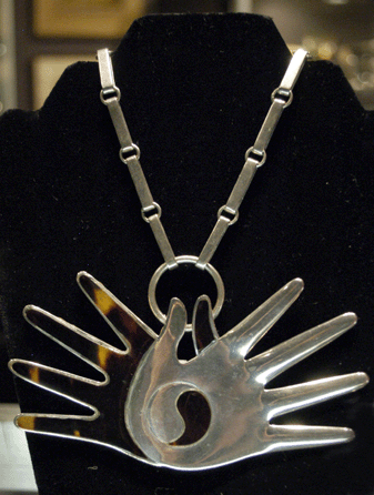 Leah Gordon Antiques, New York City, showcased Mexican silver jewelry, including this fine piece by William Spratling.