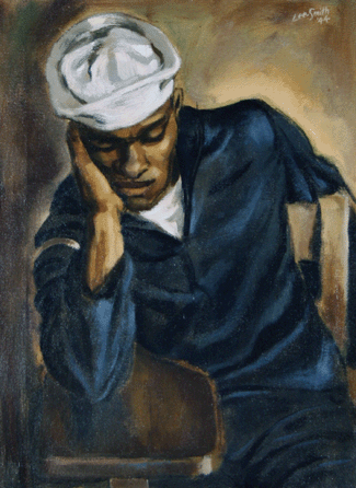 Having served in the Navy during World War II, Hughie Lee-Smith brought special insights to "Navy Sailor,†1944. The young black sailor appears disconsolate about his personal prospects for freedom during a conflict that was supposed to guarantee it for all.