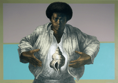 Charles White participated in the civil rights movement by creating strong, expressive figure studies that reflected the plight of black Americans. "Sounds of Silence 11†of 1971 is a sizable lithograph, 40¼ by 50¼ inches.