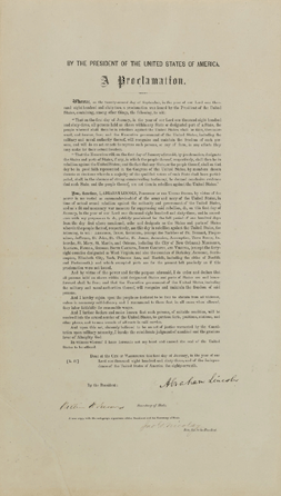 The Kennedy-Lincoln Emancipation Proclamation sold for $3.8 million.