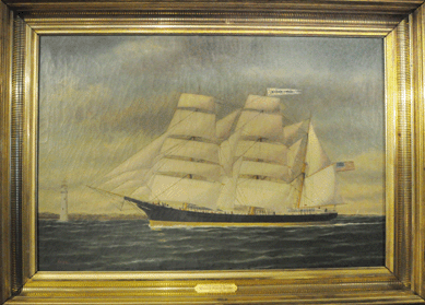 A portrait of the two-masted schooner Water Lily by Elisha Taylor Baker sold at $16,100.