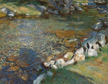 At Adelson Galleries, John Singer Sargent's "Val d'Aosta: Stepping Stones,†circa 1907, showed the artist's range.