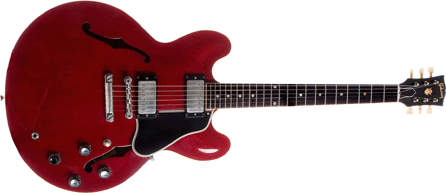 A choice Gibson 1961 ES-335 cherry guitar, #16858, with its original hard case led the way, selling at $25,095.
