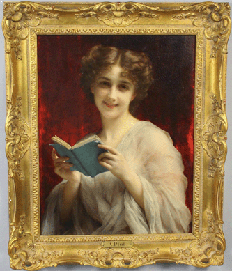 Adolphe Piot (French, 1850‱910), "Portrait of a Young Woman,†oil on canvas, 26 by 19½ inches, finished at $20,700.