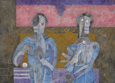 Rufino Tamayo (Mexican, 1899‱991), "Dos personajes,†1984, oil and sand on canvas, brought $842,500.