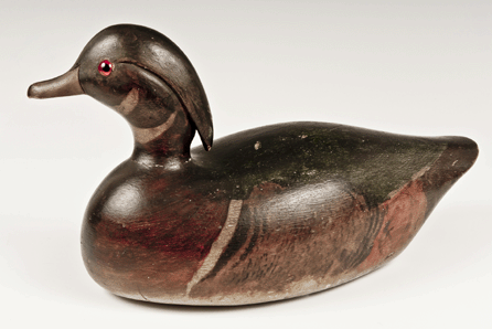 One of a handful of wood duck decoys attributed to Martha's Vineyard maker Keyes Chadwick, this stylish bird, circa 1900, retains the original paint.