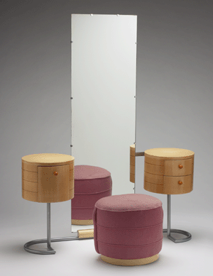 Gilbert Rohde's designs for vanities and ottomans, manufactured by Herman Miller Furniture Company, were features of avant-garde house interiors at the 1933 Chicago Century of Progress Exposition. Courtesy Yale University Art Gallery.
